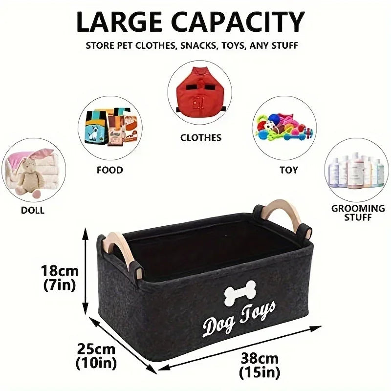🐾 Lyxig Förvaringslåda i Filt – “Dog Toys” Design