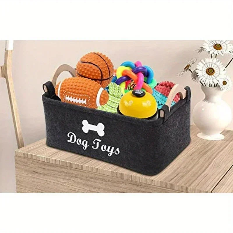 🐾 Lyxig Förvaringslåda i Filt – “Dog Toys” Design