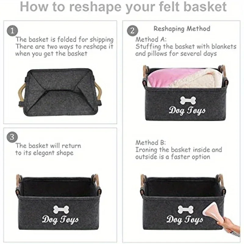 🐾 Lyxig Förvaringslåda i Filt – “Dog Toys” Design