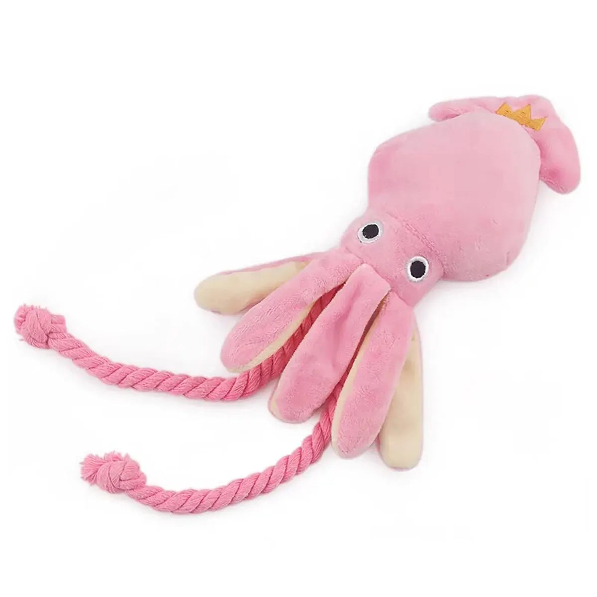 🐾 Hundleksak – Rosa Plyschbläckfisk med Repsvans