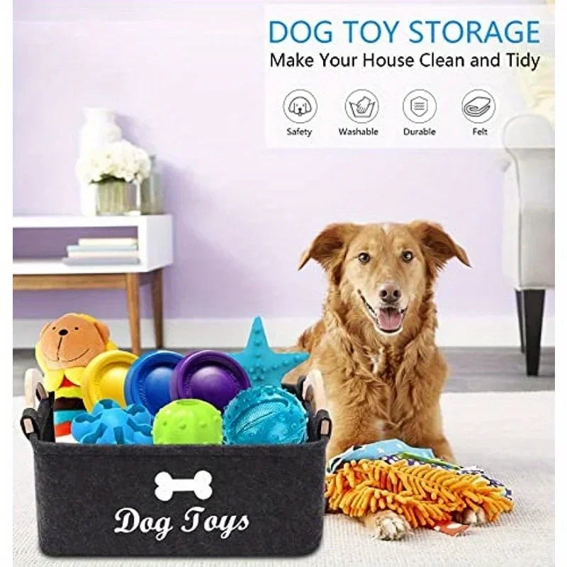 🐾 Lyxig Förvaringslåda i Filt – “Dog Toys” Design